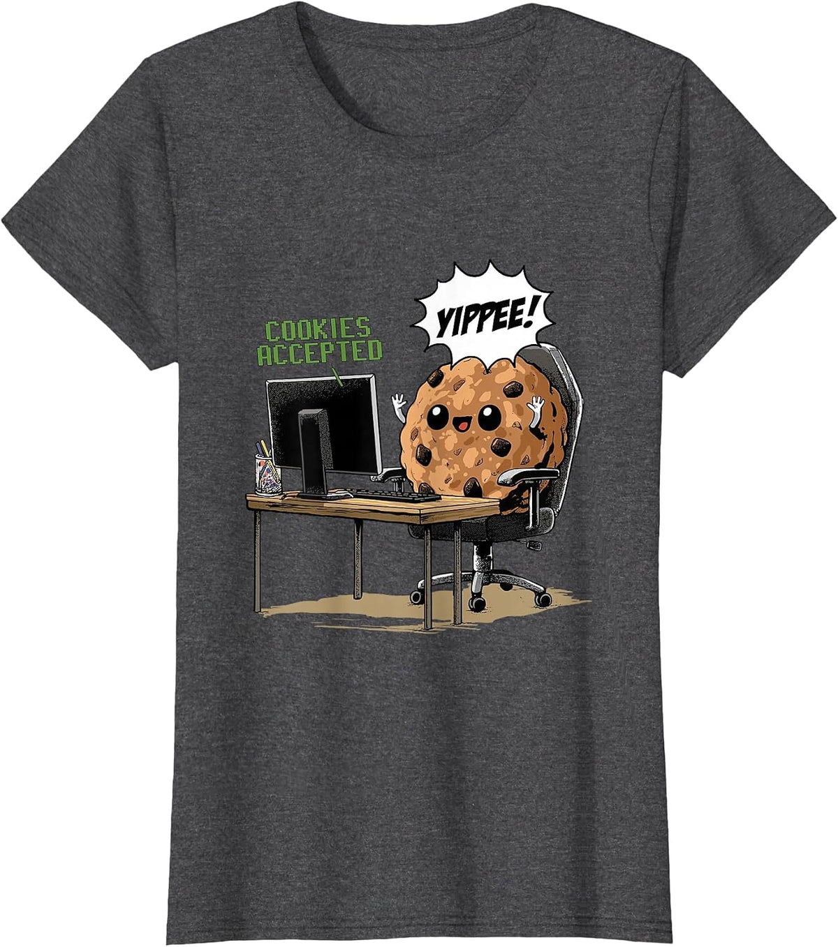 Cookies Accepted Nerd Shirt Funny Computer Internet Coder T-Shirt, Women, Dark Heather Grey, X-Large - As Pictured