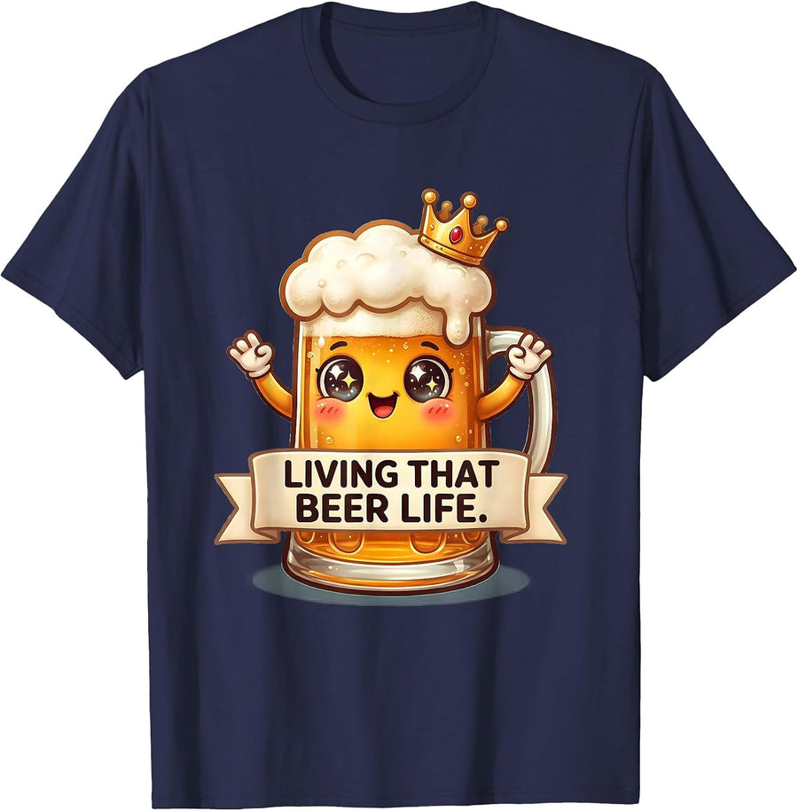 Living That Beer Life Craft Beer Lover Design T-Shirt - Navy Blue