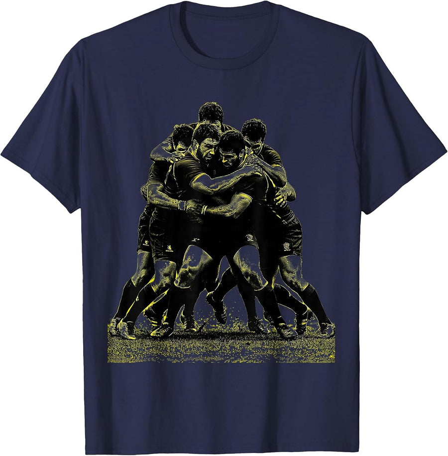 Rugby Scrum Eight Players Graphic Design T-Shirt - Navy Blue