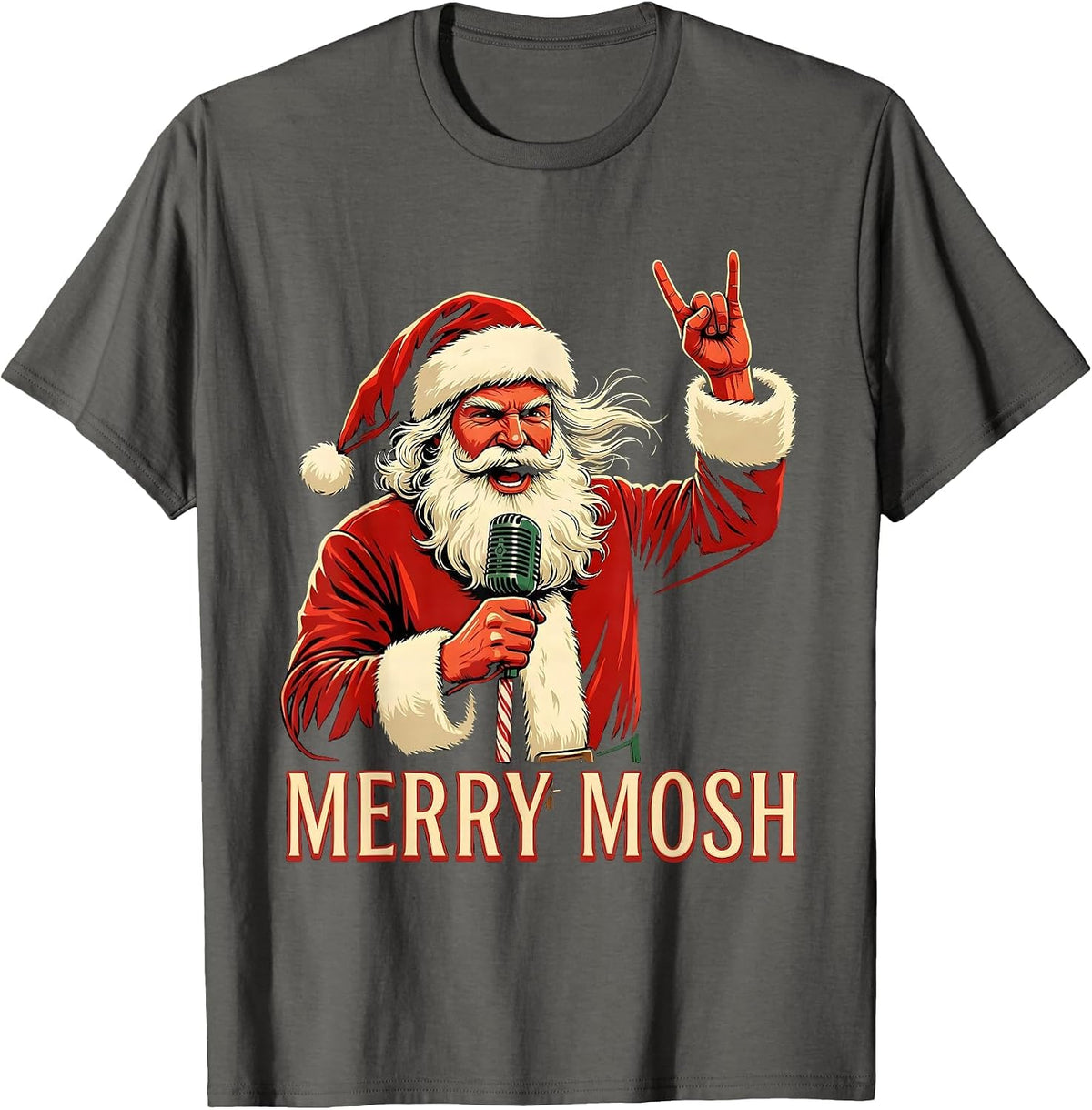 Men's Merry Mosh Heavy Metal Rock Christmas Funny Novelty T-Shirt - Asphalt Grey