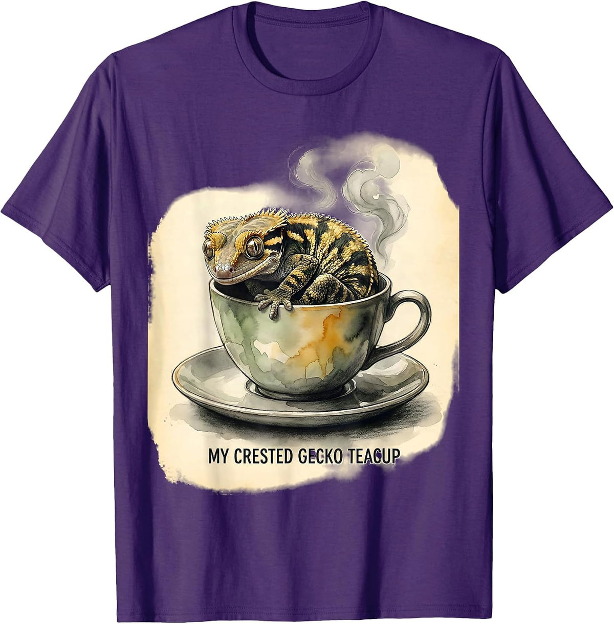 My Crested Gecko Teacup Watercolor Reptile Lover Gift T-Shirt - Purple