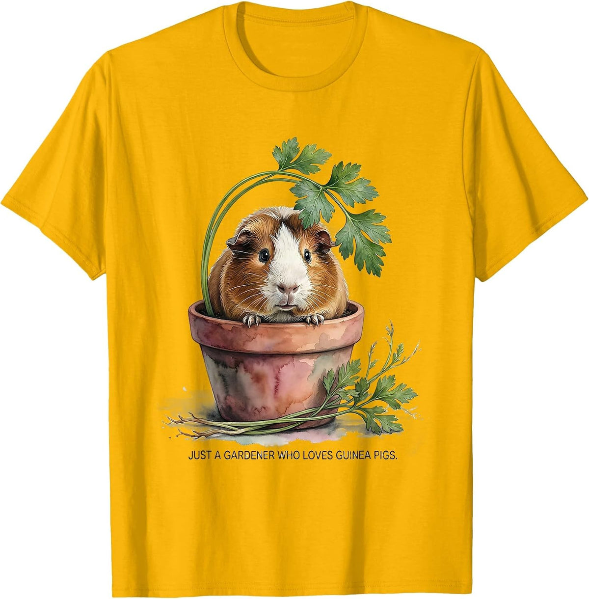 Just A Gardener Who Loves Guinea Pigs Funny Guinea Pig Lover T-Shirt - Golden Yellow
