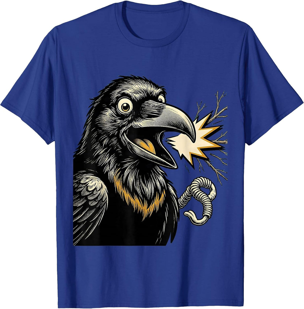 Men's Oversized Crow Retro Cartoon Bird Lover Dark Humor T-Shirt - Royal Blue