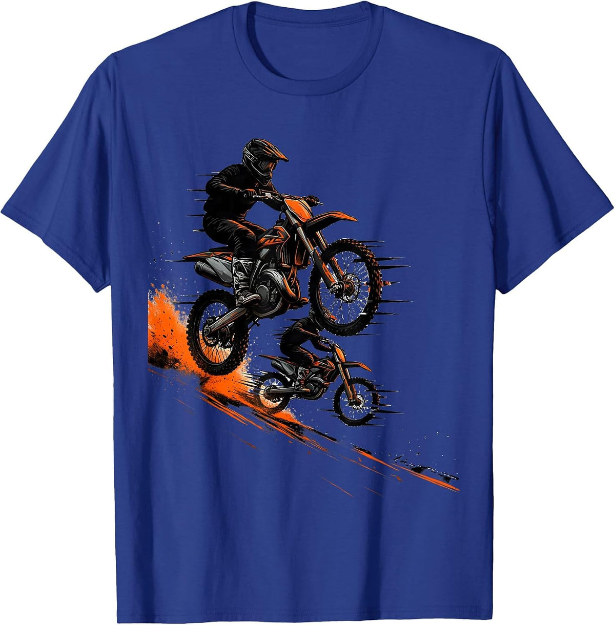 Men's Dirt Bike Rider Retro Motocross Action Silhouette T-Shirt - Royal Blue