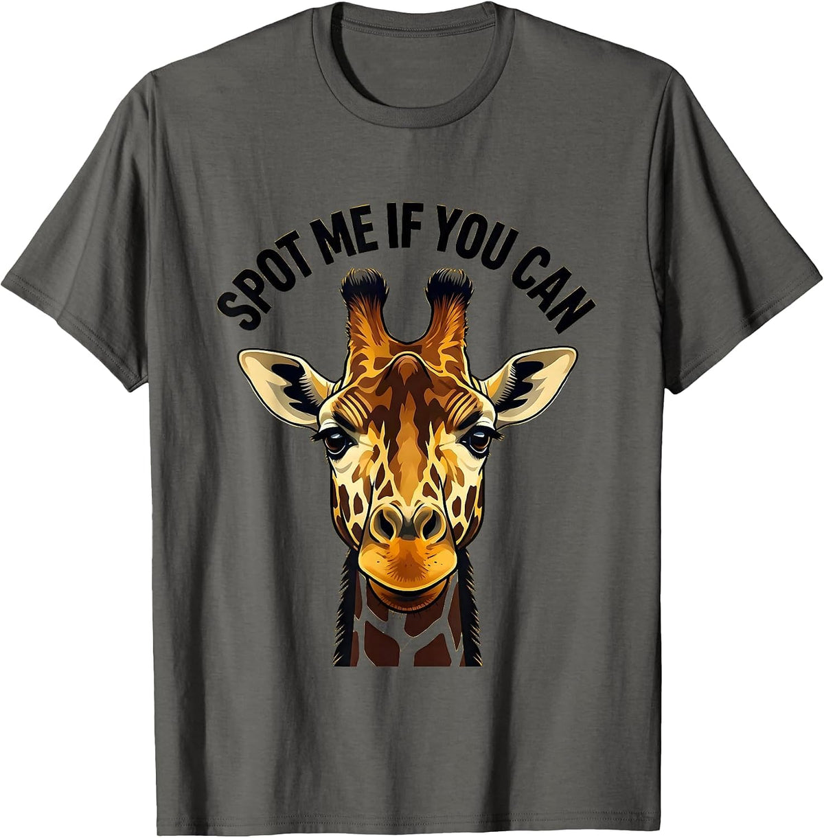 Spot Me If You Can Giraffe Design T-Shirt - Asphalt Grey