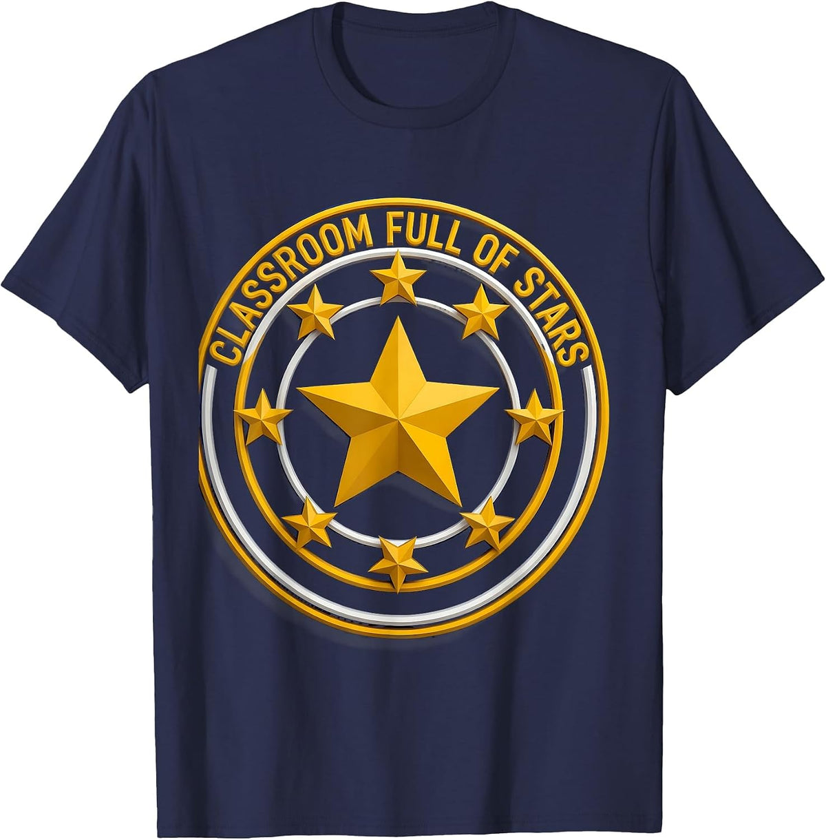 4th Grade Teacher Classroom Full of Stars Design T-Shirt - Navy Blue