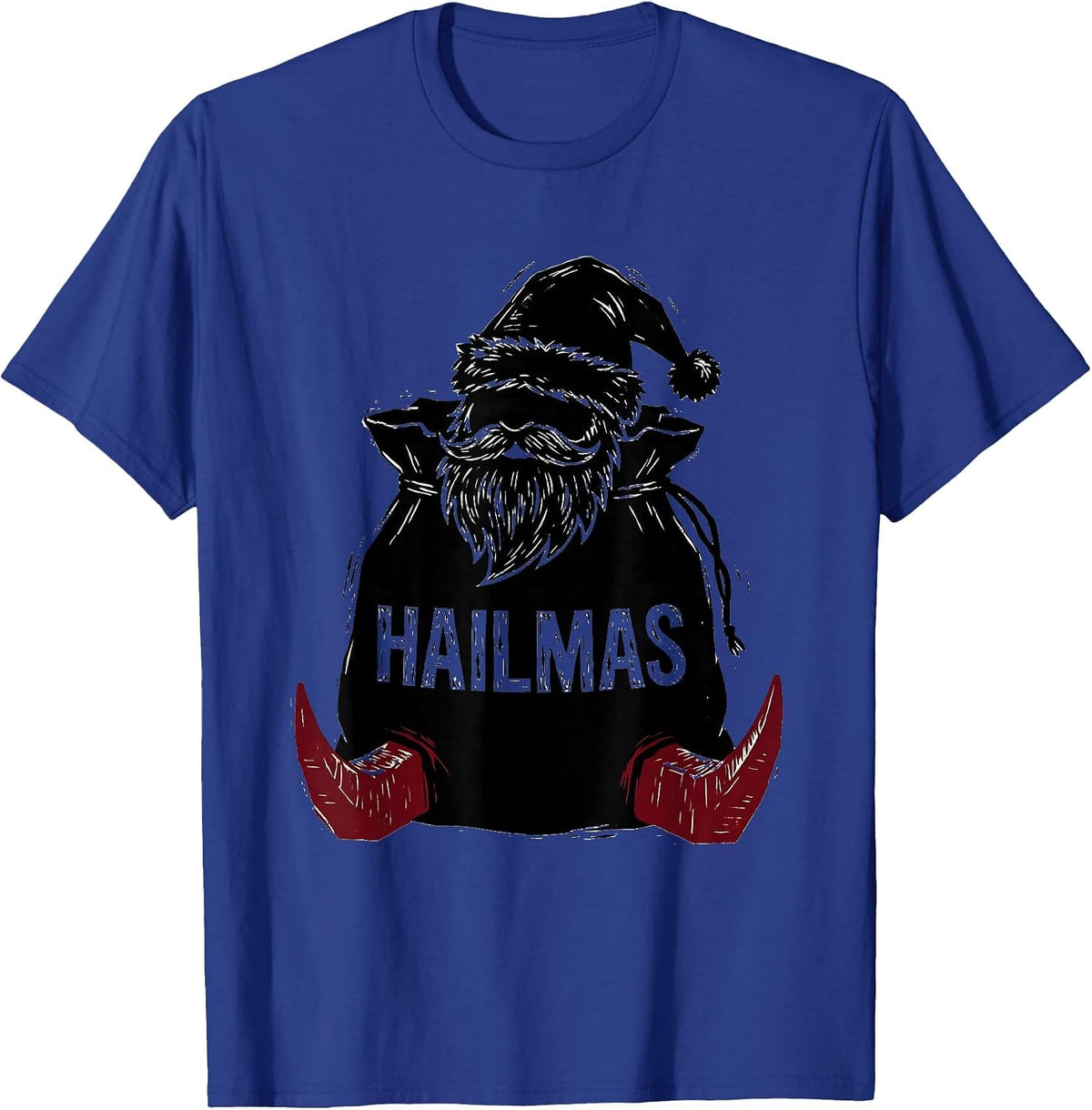 Hailmas Linocut Heavy Metal Santa Claus Rock On Christmas T-Shirt - Royal Blue