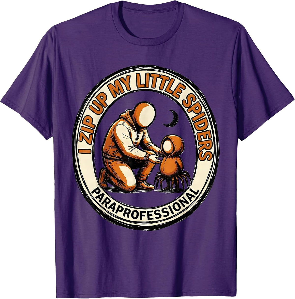 Men's I Zip Up My Little Spiders Paraprofessional Halloween T-Shirt - Purple