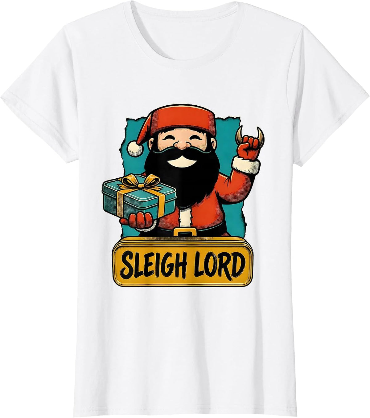Women's Sleigh Lord Retro Advertising Mascot Heavy Metal Rock T-Shirt - White