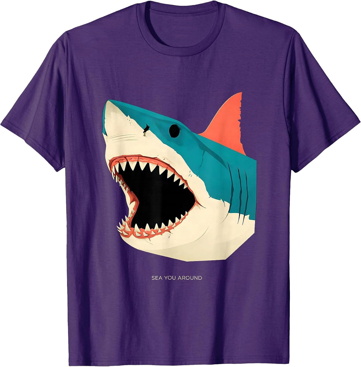 Men's Sea You Around Midcentury Modern Shark Head Novelty Humor T-Shirt - Purple