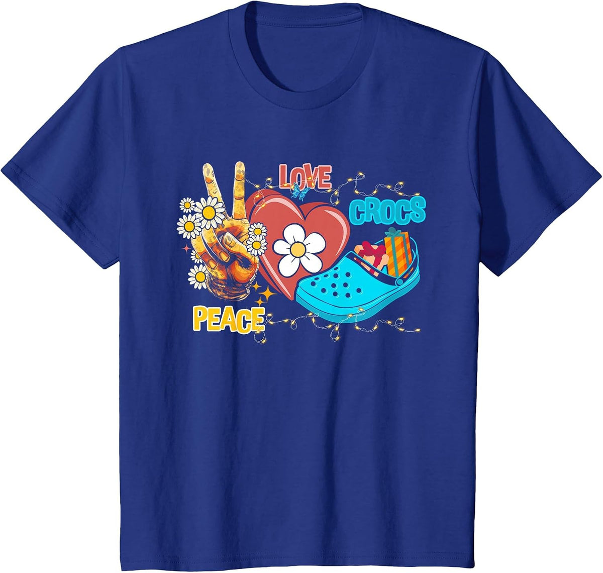 Skeleton Hand Peace Love-Crocs Family Xmas Pyjama Halloween T-Shirt - Royal Blue