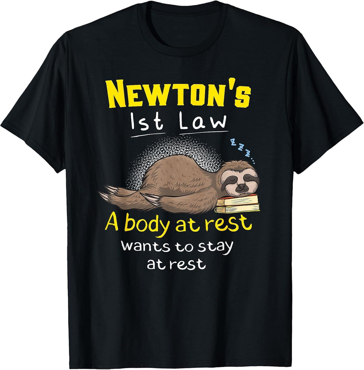 Newton's Law Funny Physics Joke Inertia Cartoon T-Shirt - Black