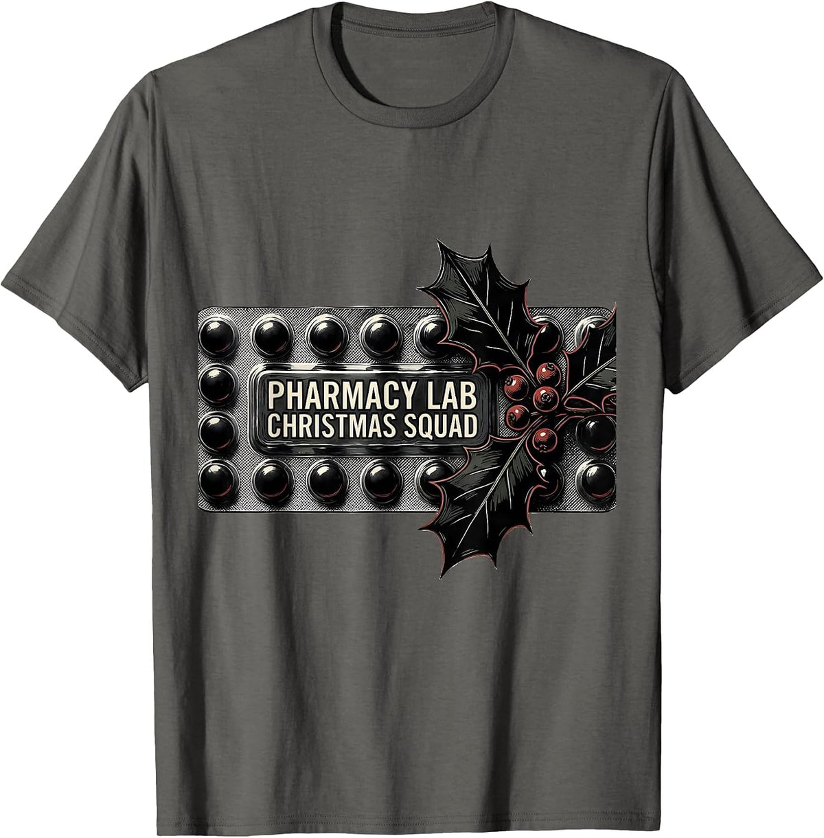 Men's Pharmacy Lab Christmas Squad Funny Pharmacy Tech Holiday T-Shirt - Asphalt Grey
