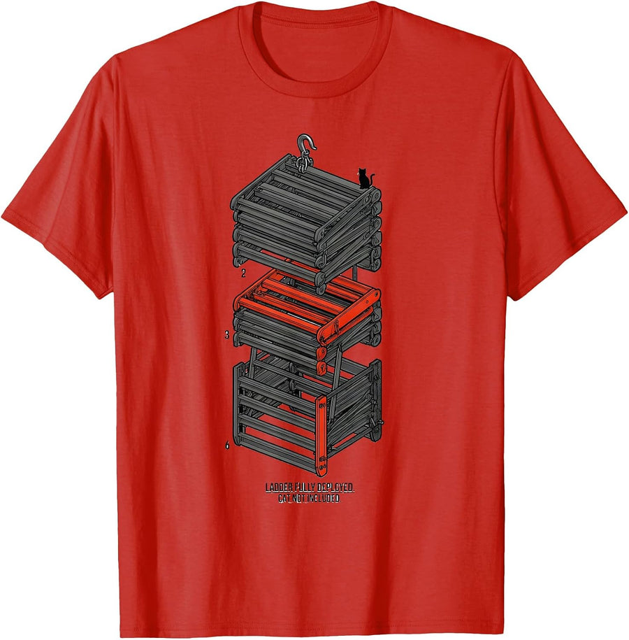 Men's Ladder Fully Deployed. Cat Not Included. Funny Firefighter T-Shirt - Red