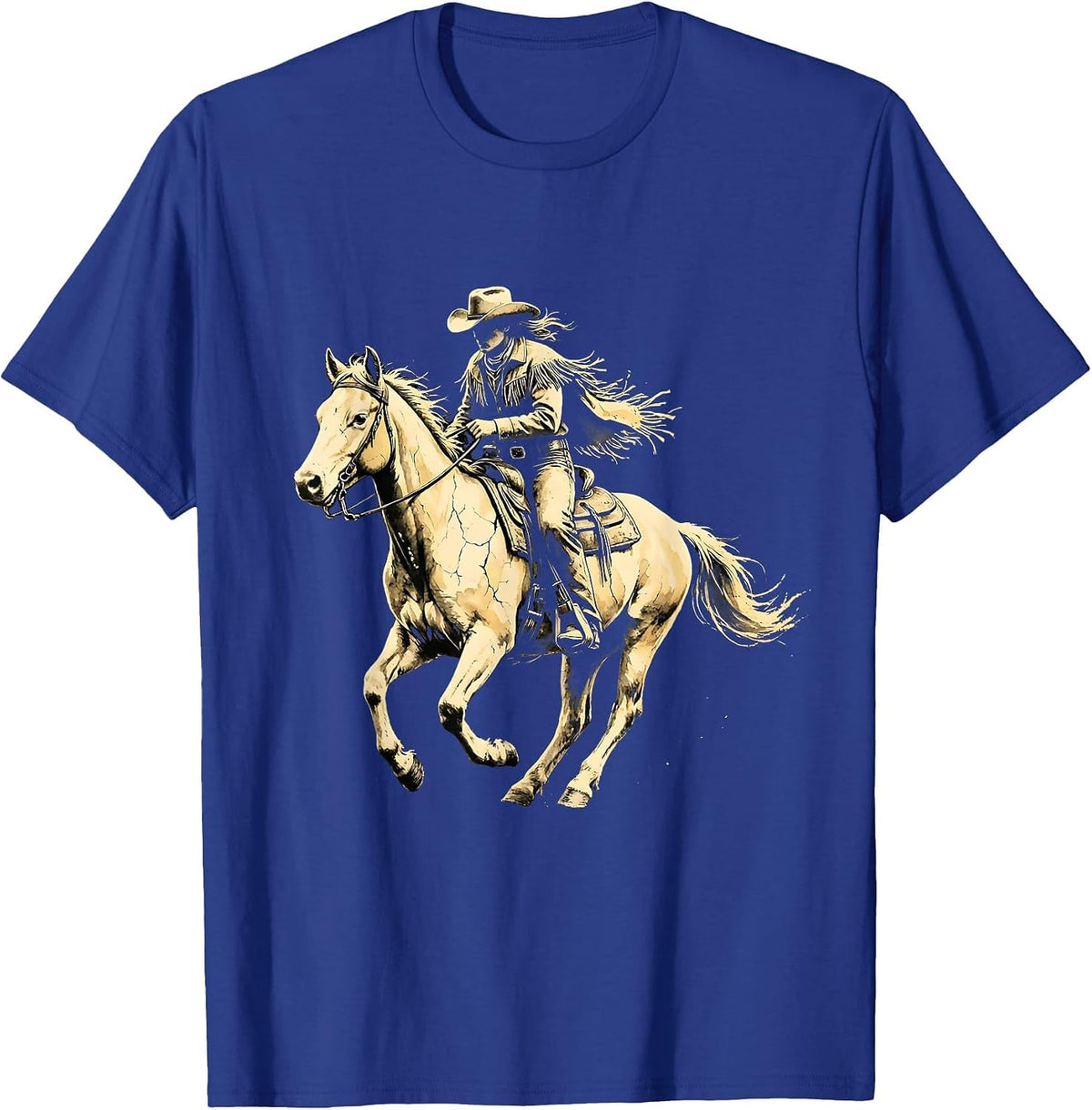 Cowgirl Silhouette Desert Sunset Rodeo Design T-Shirt - Royal Blue
