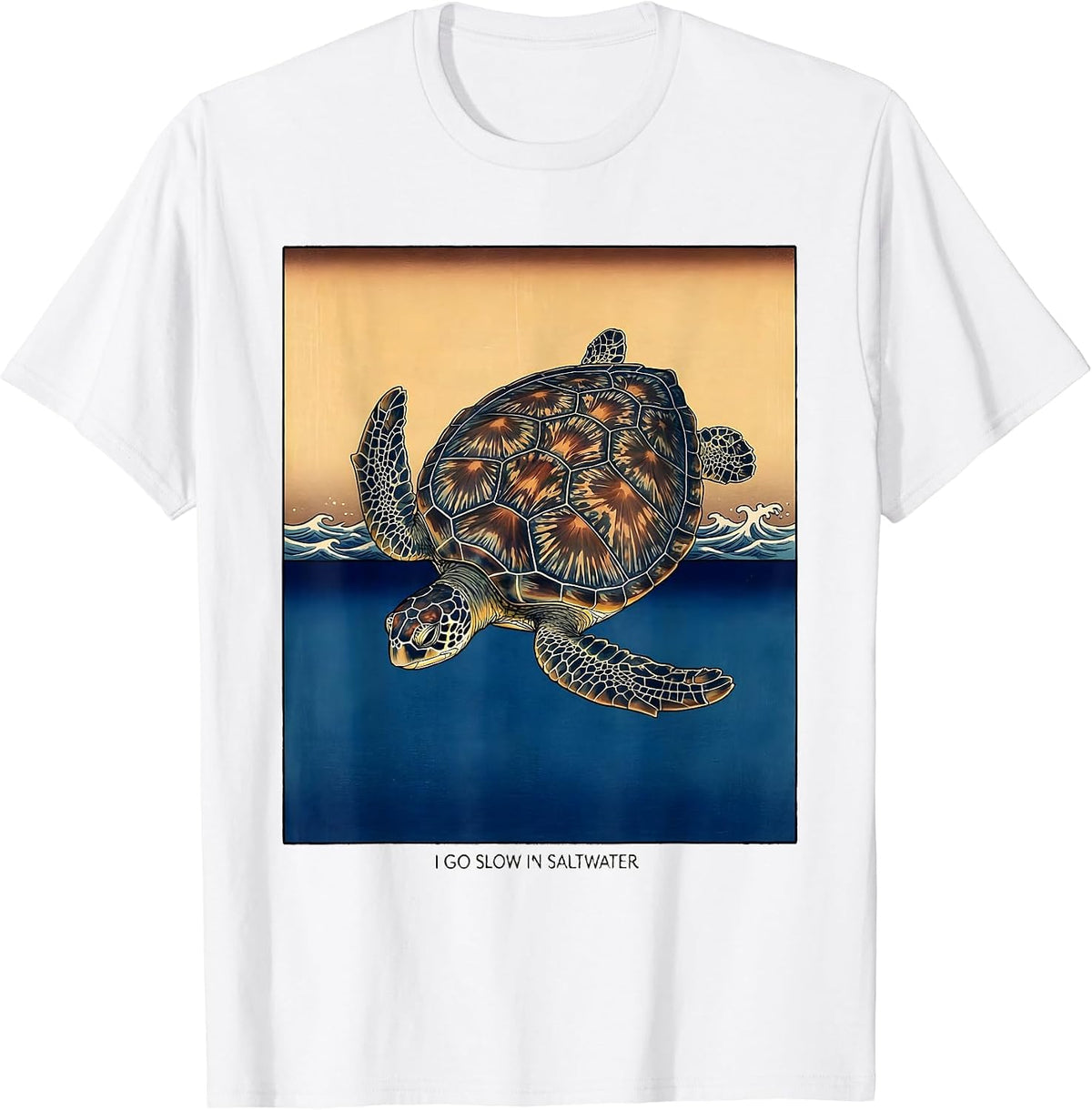 Men's I Go Slow In Saltwater Ukiyo-e Sea Turtle Lover Beach Humor T-Shirt - White