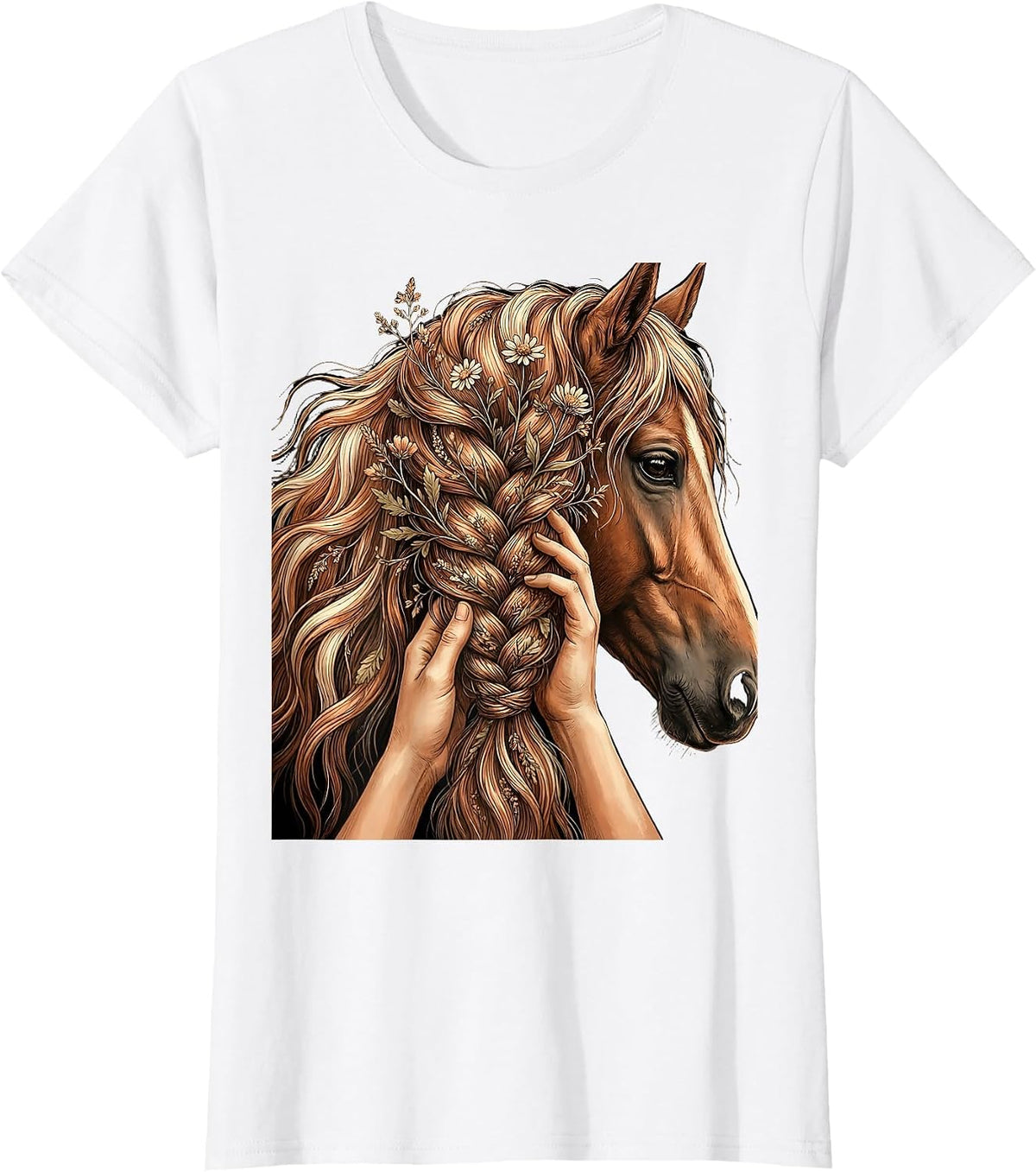 Horse Mane Braiding Country Life Graphic T-Shirt - White