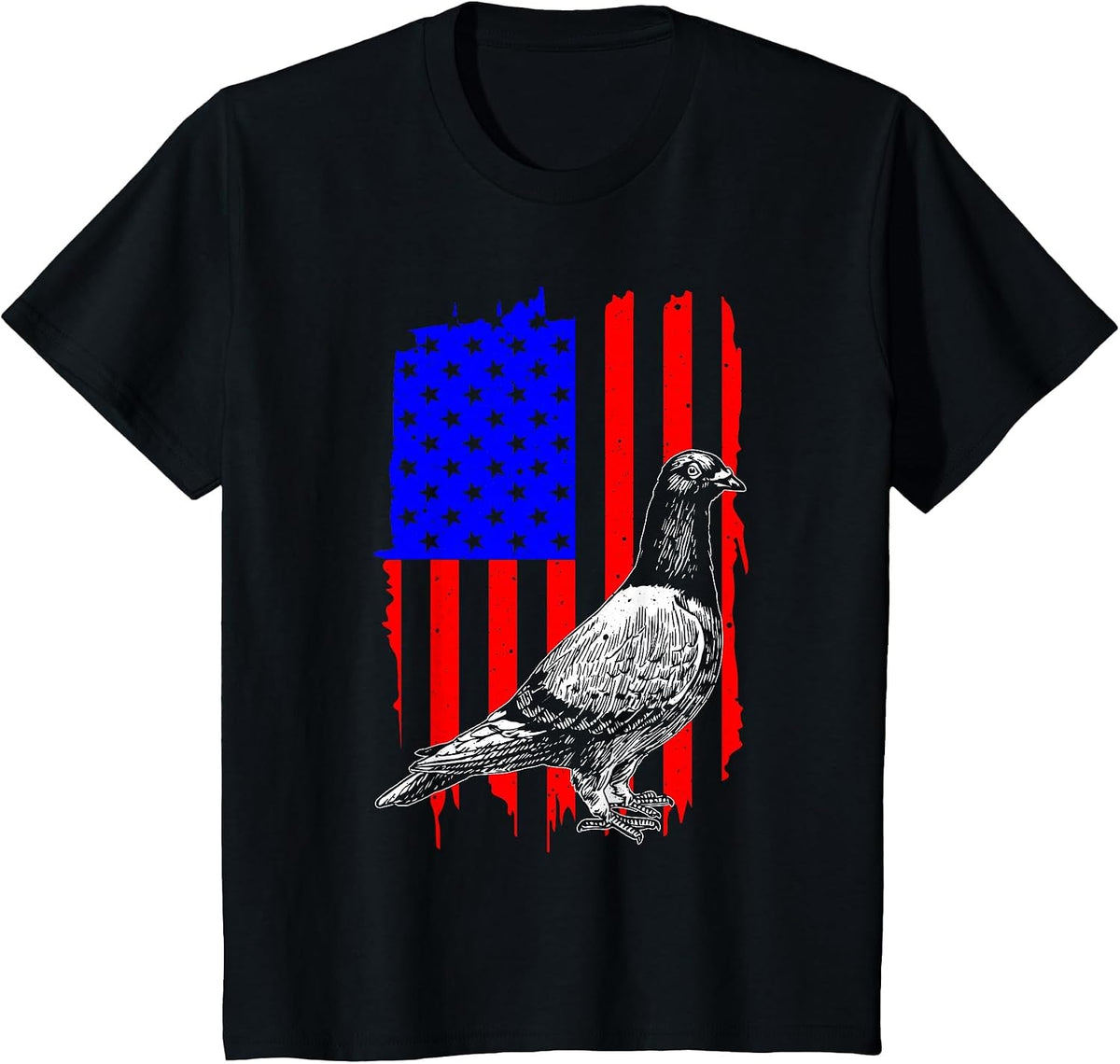 Cool Pigeon Design Men Women Patriotic US Flag Pigeon Lovers T-Shirt - Black