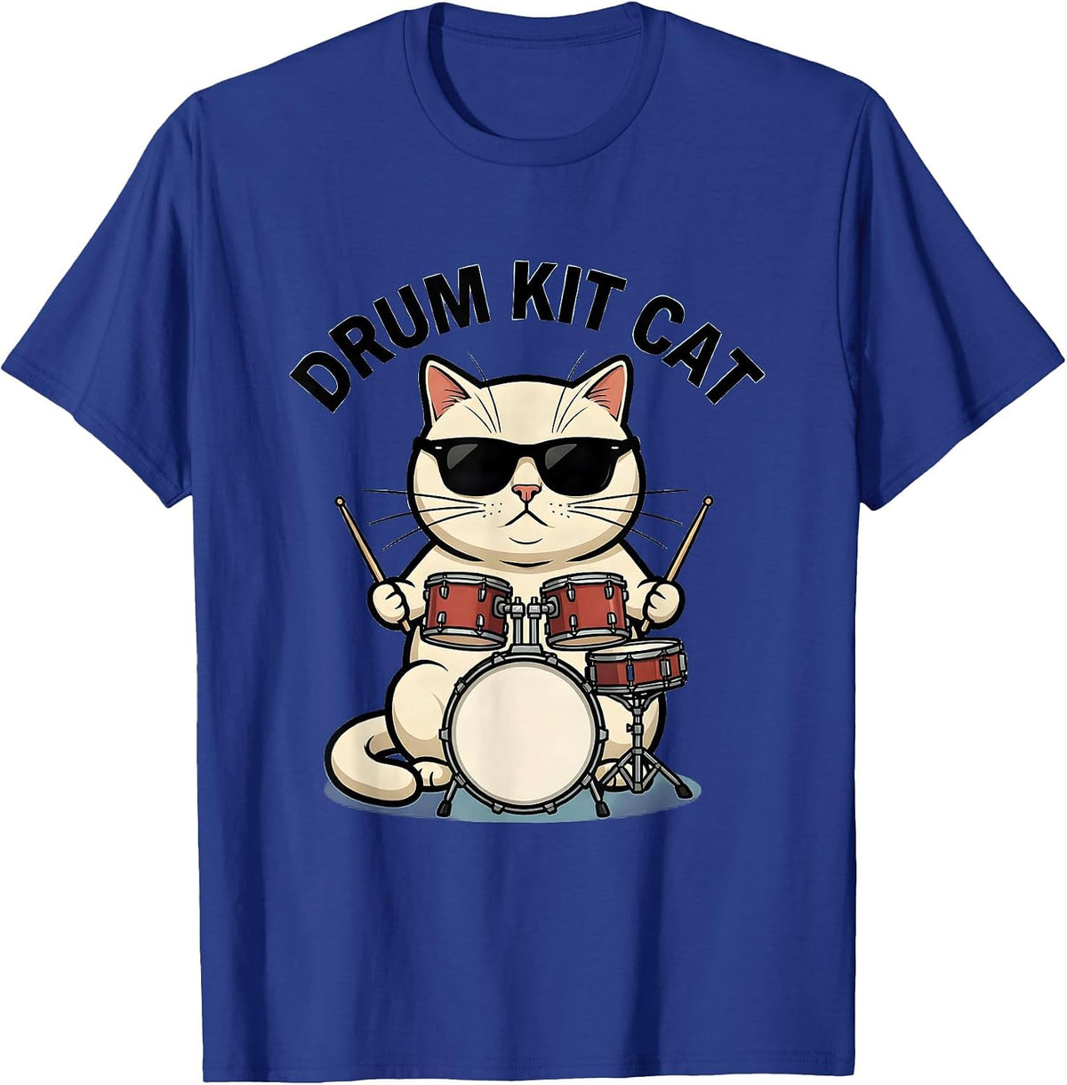 Drum Kit Cat Funny Cat Wearing Sunglasses Playing Drums T-Shirt - Royal Blue