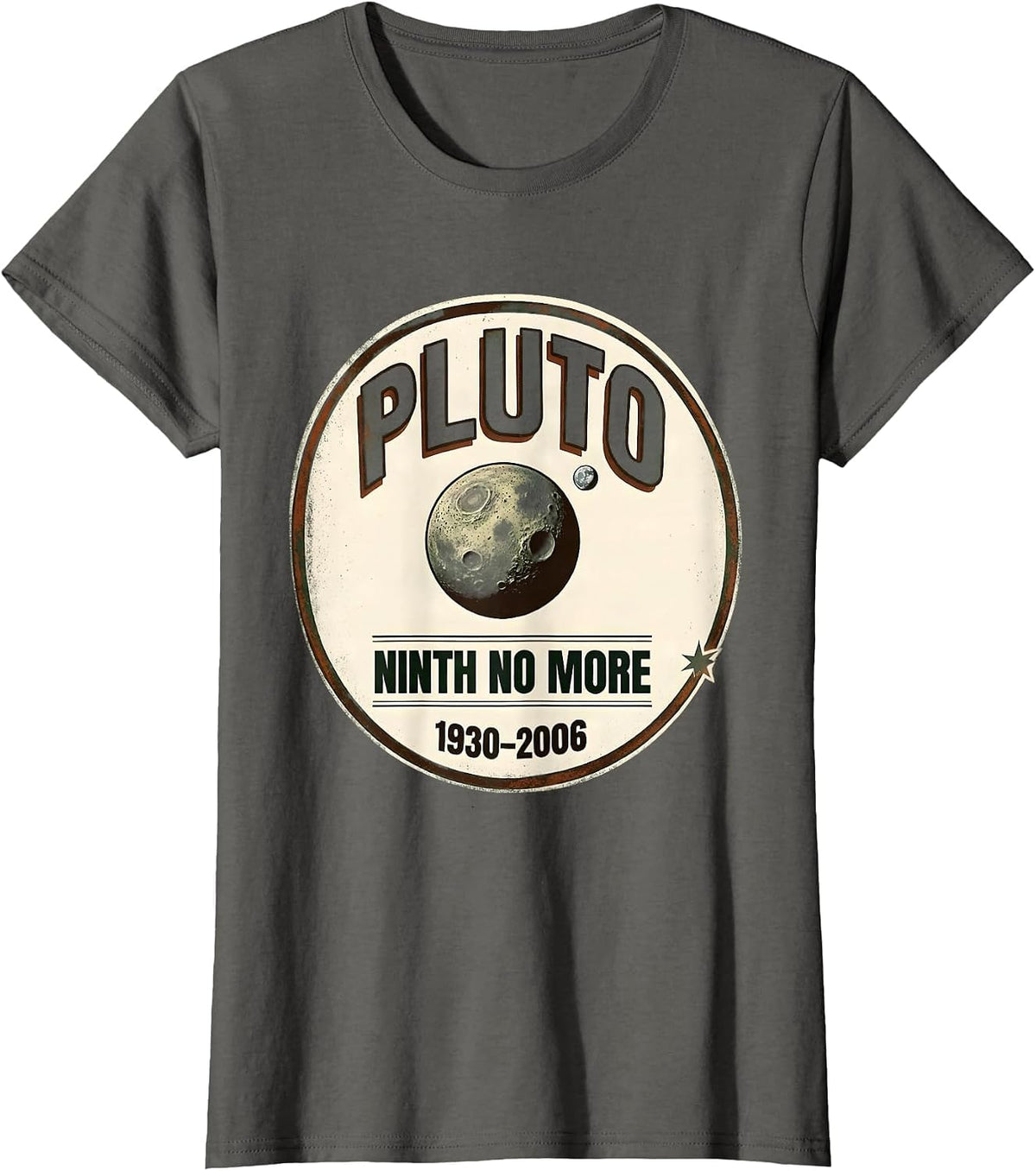 Women's Pluto Ninth No More Vintage Retro Astronomy NASA Space Fan T-Shirt - Asphalt Grey