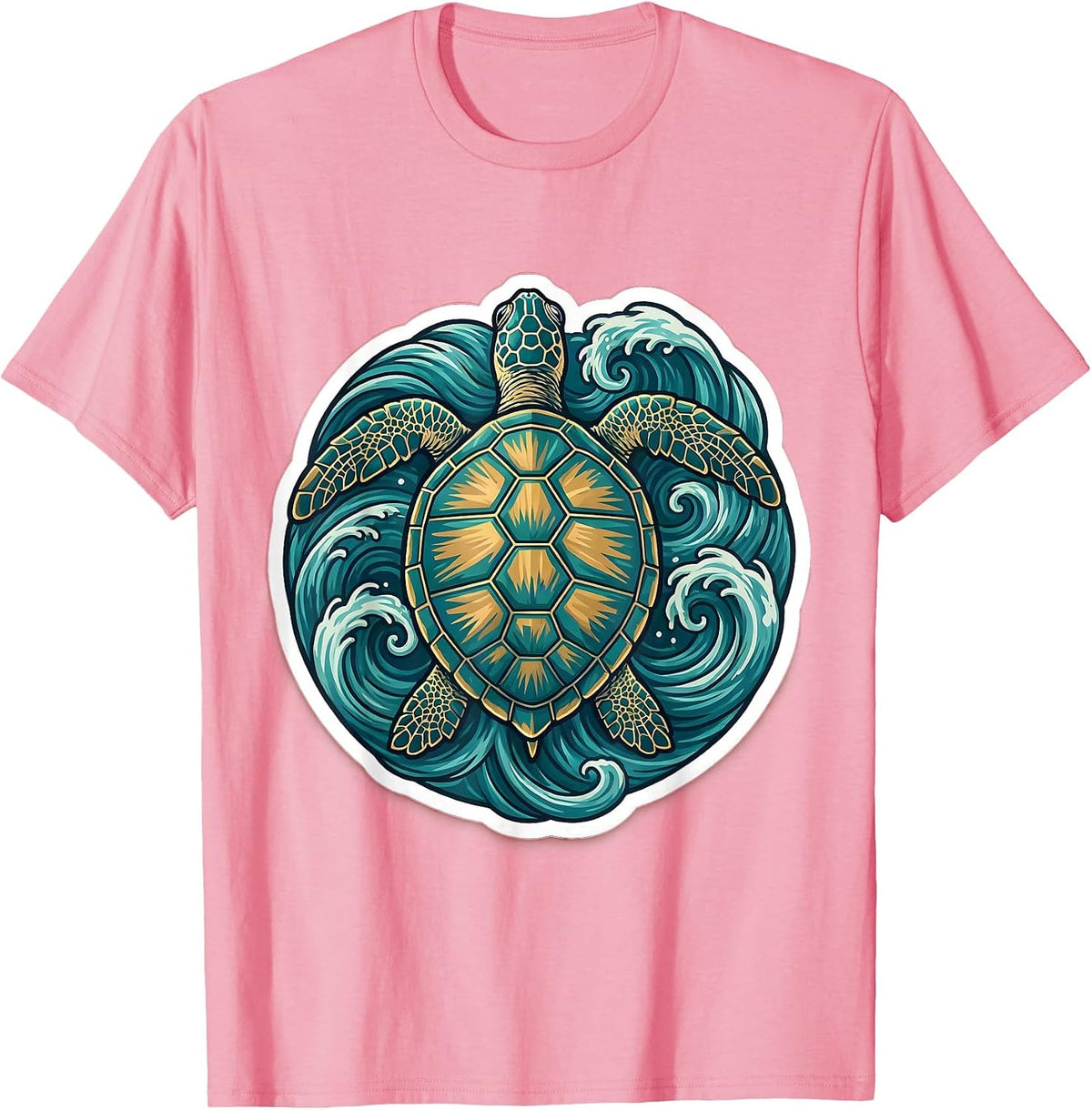 Men's Sea Turtle Ocean Waves Illustration T-Shirt - Pink