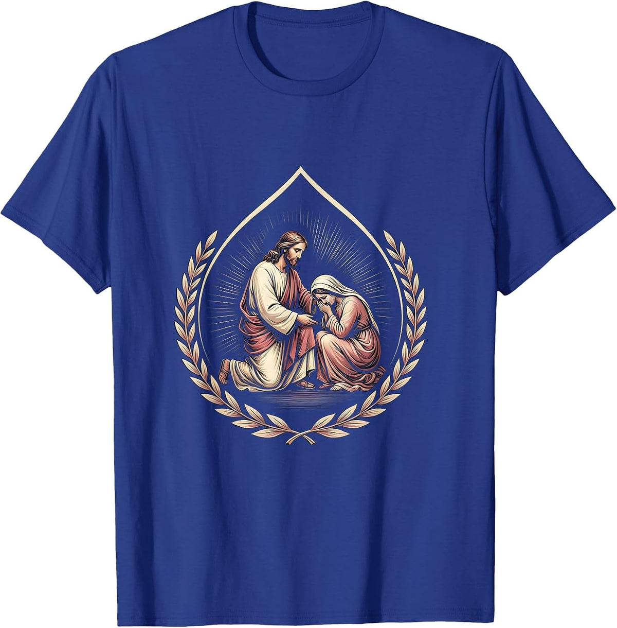 Men's Jesus Comforting Weeping Woman Illustration T-Shirt - Royal Blue