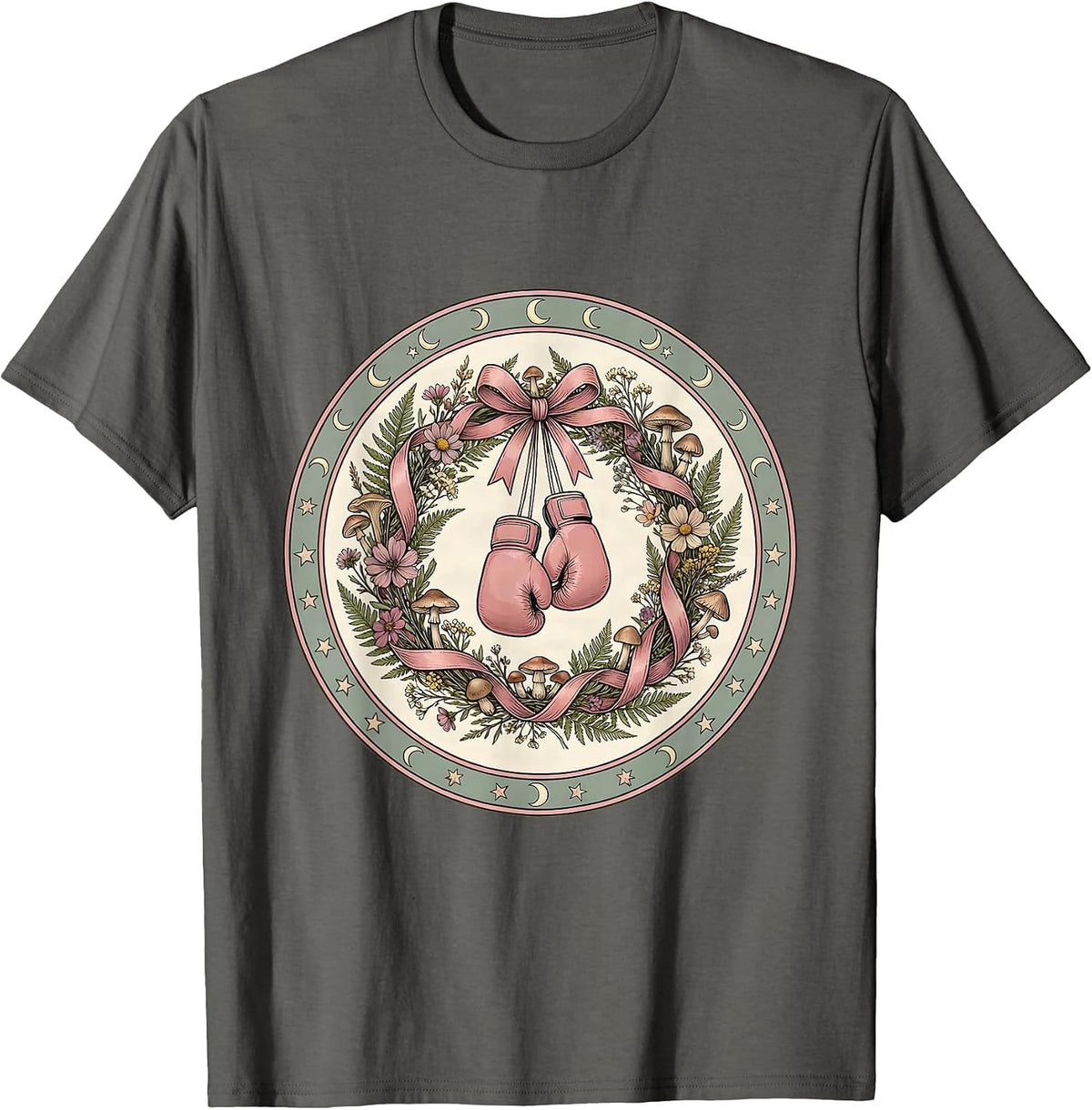 October Breast Cancer Warrior Pink Boxing Gloves T-Shirt - Asphalt Grey