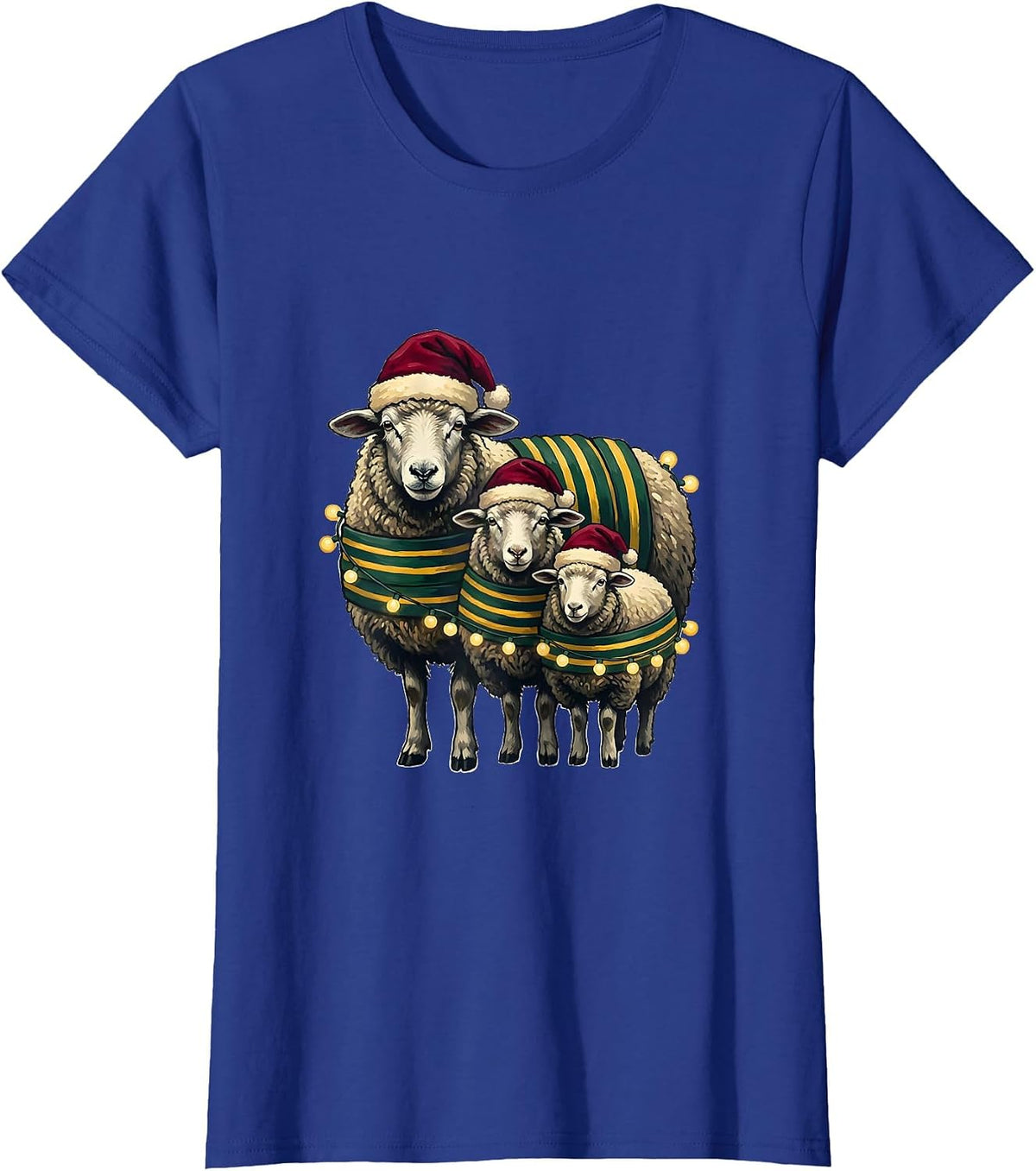 Women's Sheep Santa Hat Christmas Lights Family Matching Pajama T-Shirt - Royal Blue