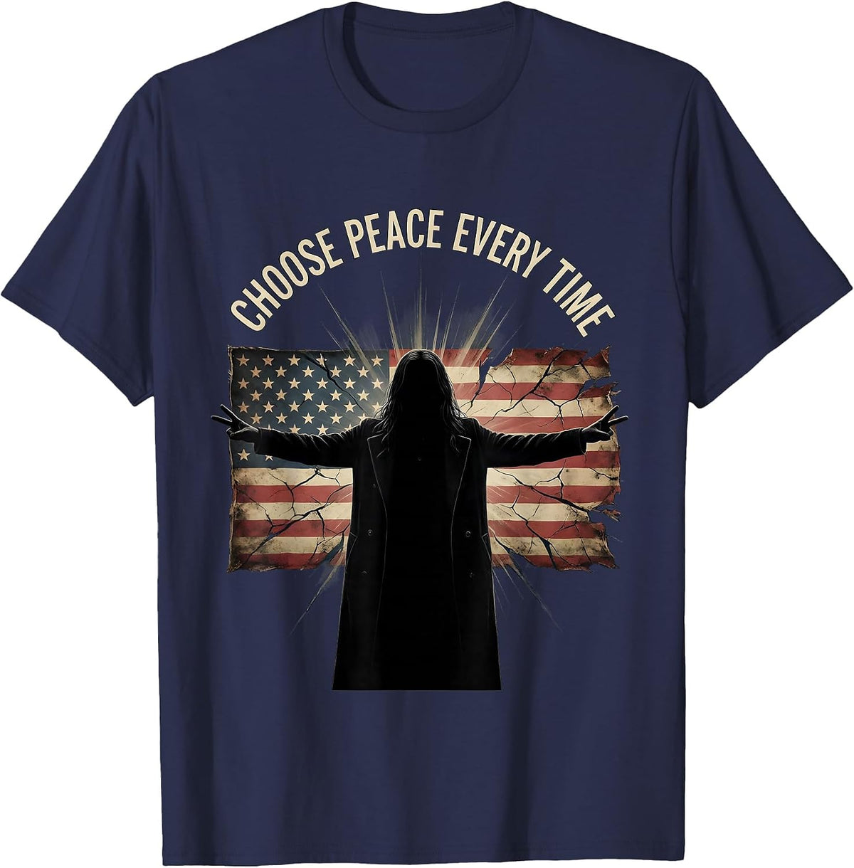 Men's Choose Peace Every Time Hippie Design T-Shirt - Navy Blue