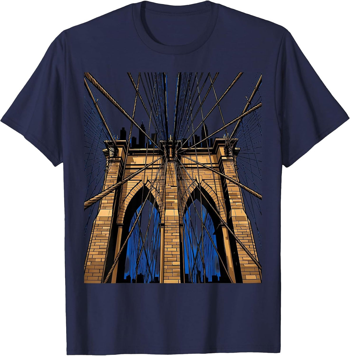 Brooklyn Bridge Cable Angle New York Graphic T-Shirt - Navy Blue