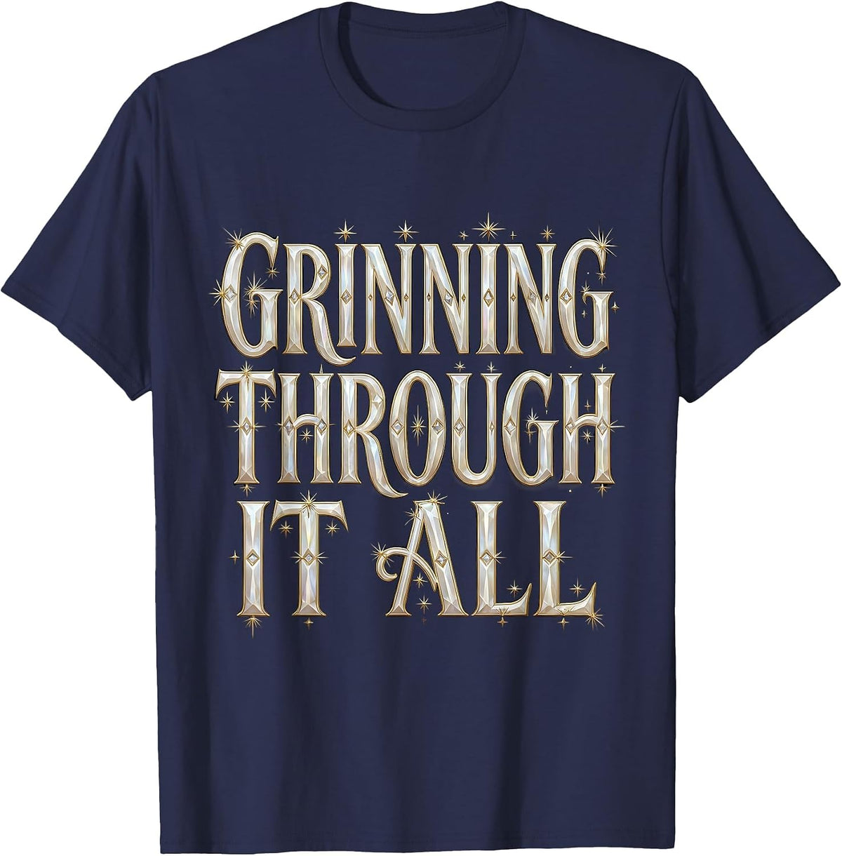 Never Better Skeleton Grinning Through It All T-Shirt - Navy Blue