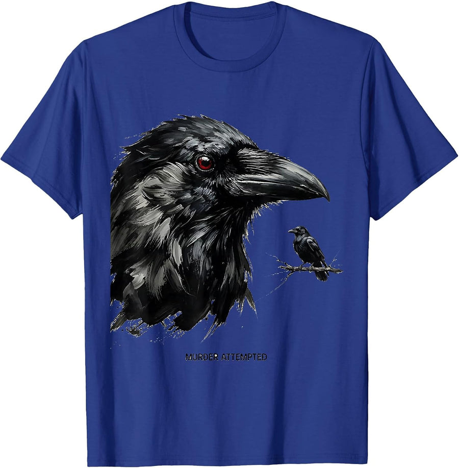 Murder Attempted Ink Brush Dark Humor Crow Lover T-Shirt - Royal Blue