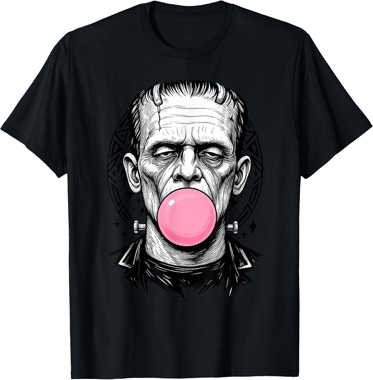 Frankenstein Monster Bubble Gum Funny Vintage Halloween T-Shirt - Black