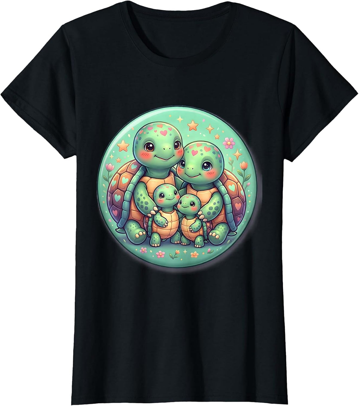 Family of Turtles Matching Shell Patterns Design T-Shirt - Black
