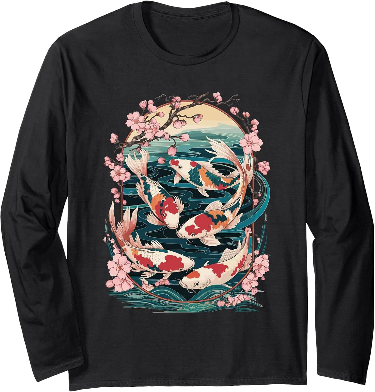 Japanese Koi Fish Long Sleeve T-Shirt - Adult Unisex Black