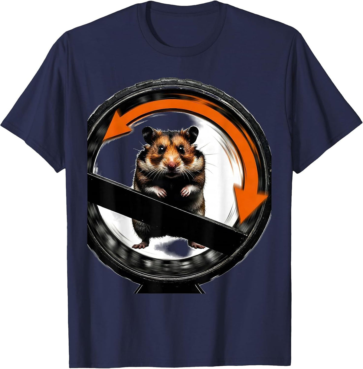 Hamster Running Full Speed in Wheel Funny Meme T-Shirt - Navy Blue