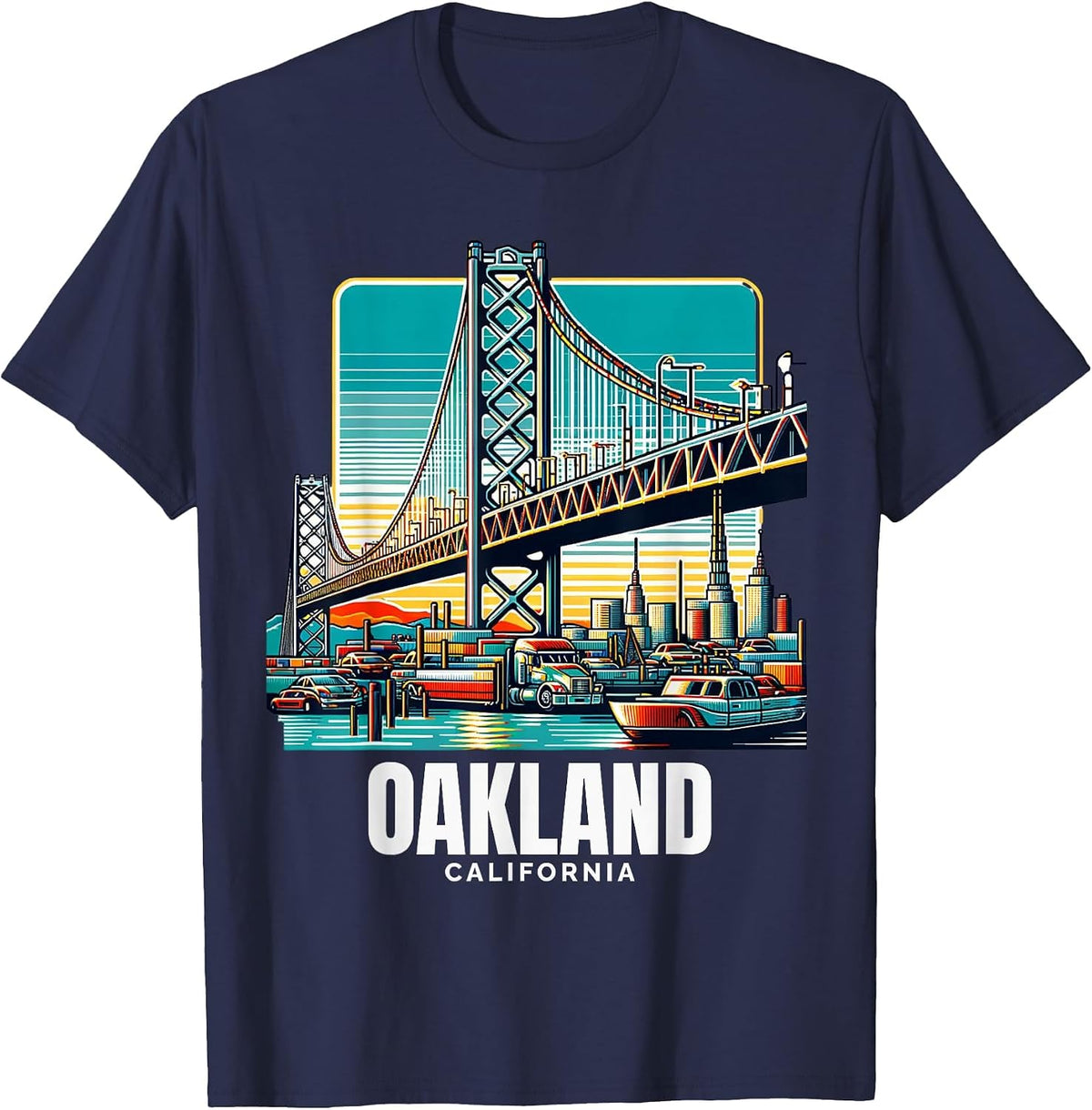 Oakland California Port of Oakland Bay Bridge Bay Area Love T-Shirt - Navy Blue