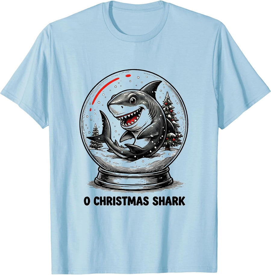 Men's O Christmas Shark Funny Shark Lover Christmas Pun Novelty T-Shirt - Baby Blue