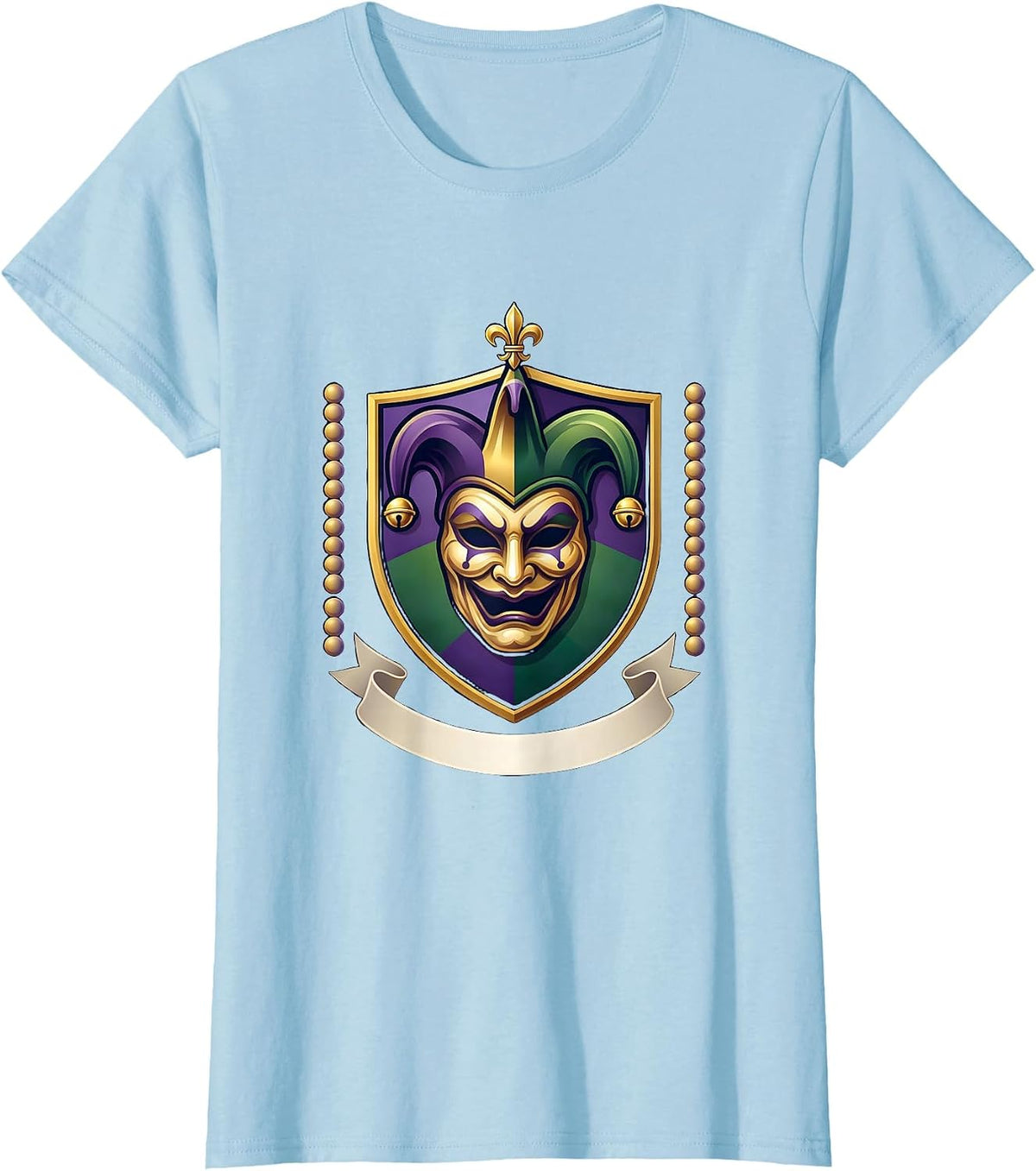 Symmetrical Crest Shield Mardi Gras Carnival Costume Party T-Shirt - Baby Blue