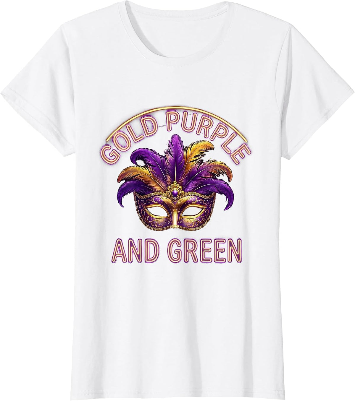 Women's Gold Purple and Green Mardi Gras Celebration Design T-Shirt - White