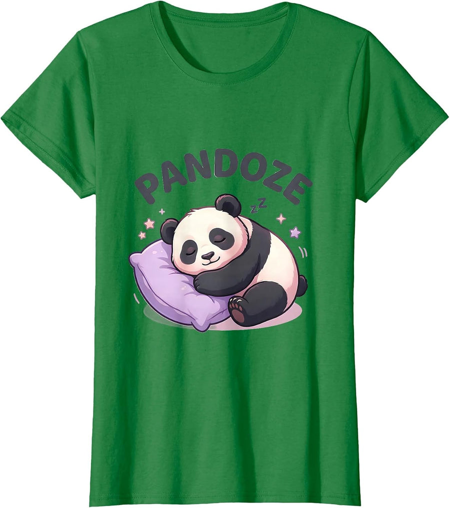Women's Pandoze Cute Kawaii Panda Sleep Pajama Humor T-Shirt - Kelly Green