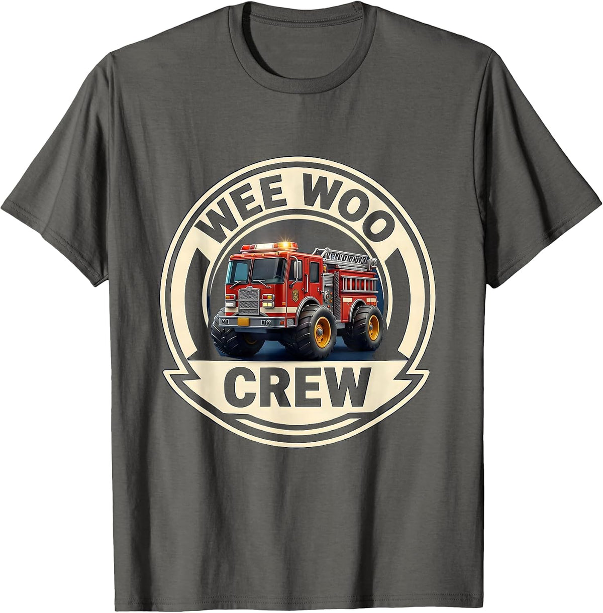 Wee Woo Crew Funny Firefighter Humor Fire Truck Novelty T-Shirt - Asphalt Grey