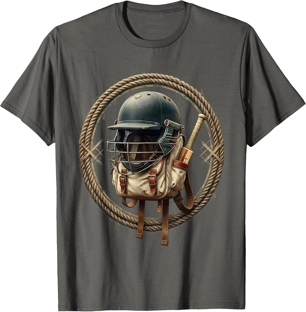 Men's Cricket Life Back to School Helmet Bag Design T-Shirt - Asphalt Grey