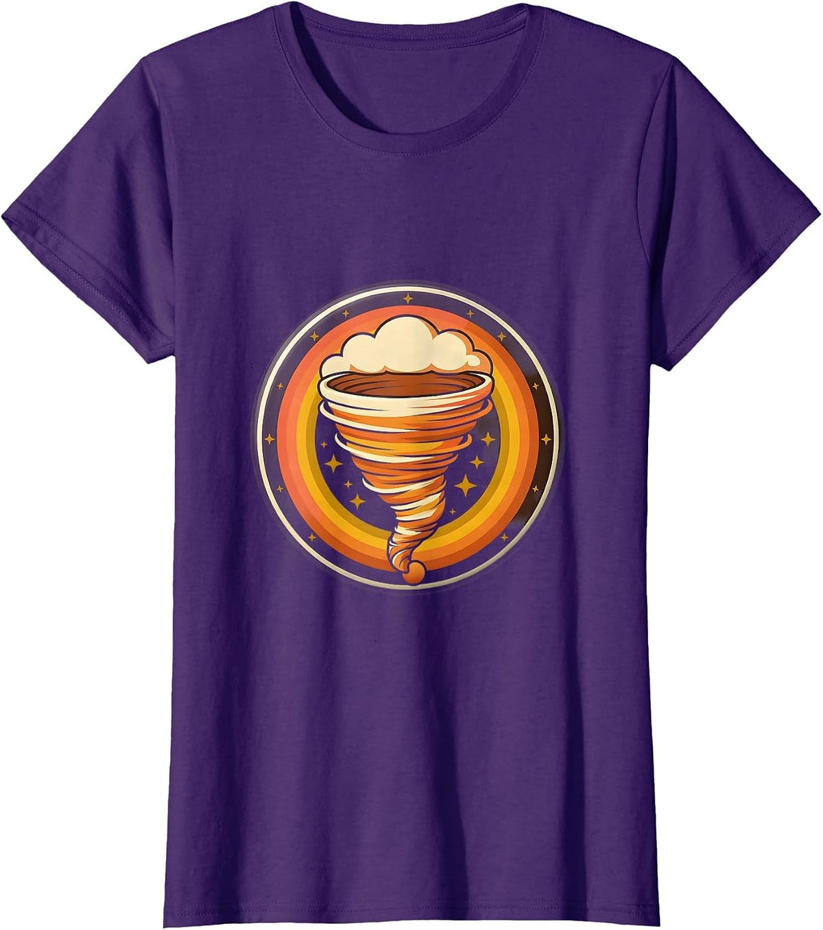 Women's Sealed Tornado Badge Retro 70s Storm Chaser Meteorology T-Shirt - Purple