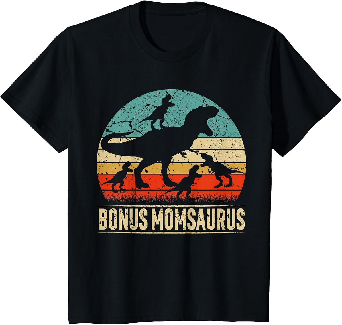Bonus Mom Dinosaur T Rex Bonus Momsaurus 4 Kids Family T-Shirt - Black