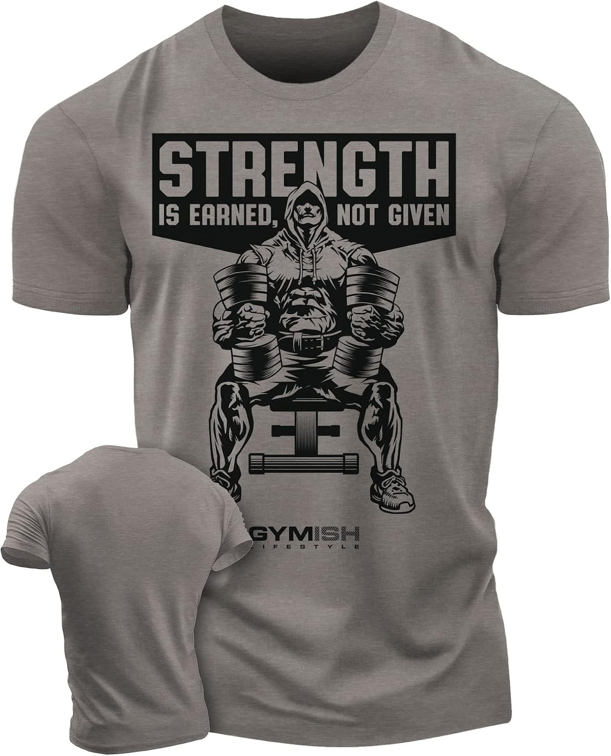 Strength Earned Men's Strength Training T-Shirt for Gym Weightlifting - 3. Strength Earned Warm Grey