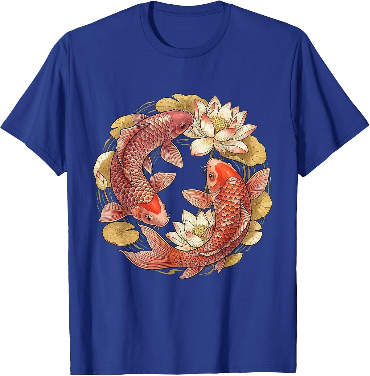 Koi Fish Pink Lotus Breast Cancer Awareness T-Shirt - Royal Blue