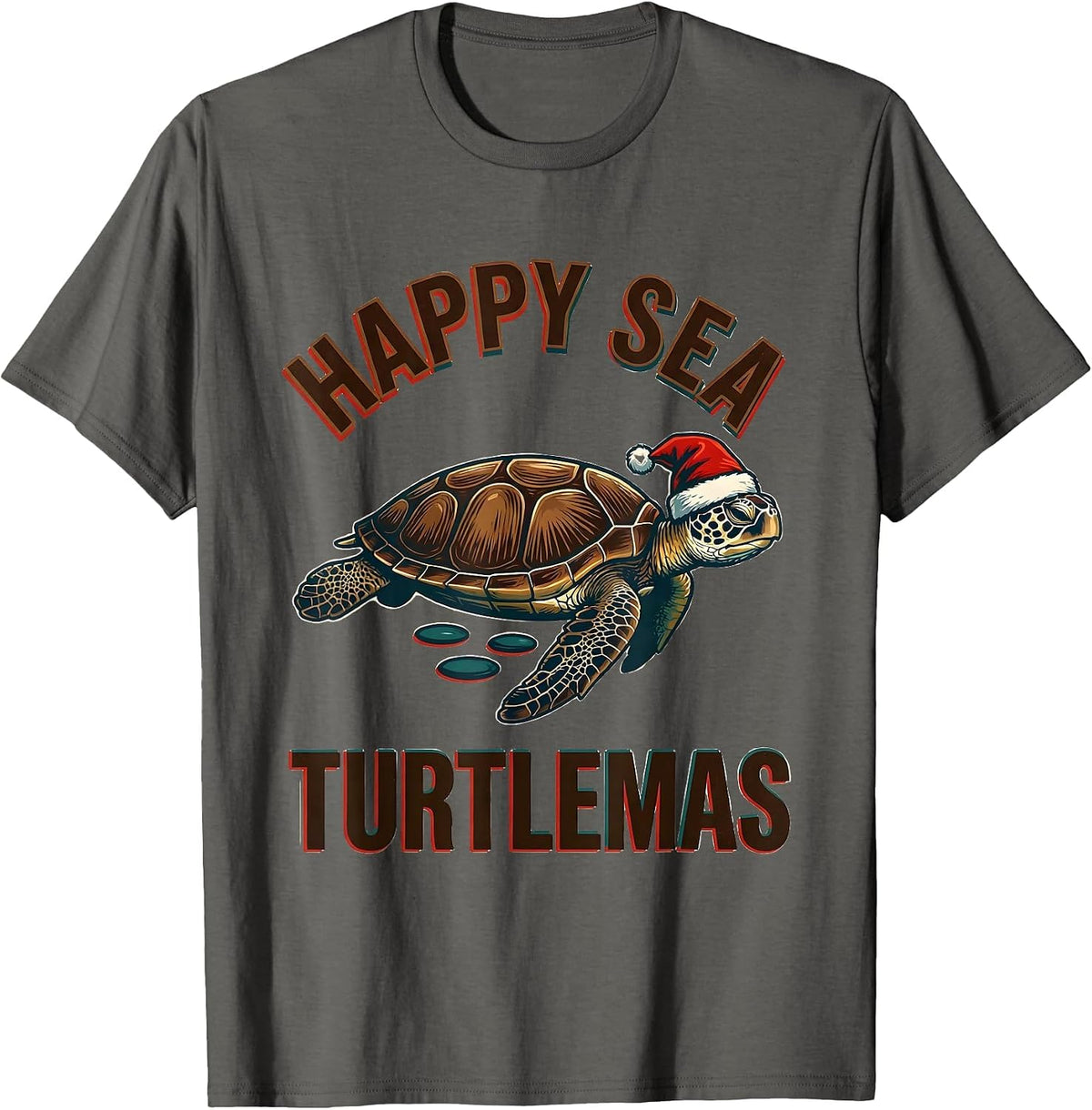 Happy Sea Turtlemas Whimsical Sea Turtle Lover Christmas T-Shirt - Asphalt Grey