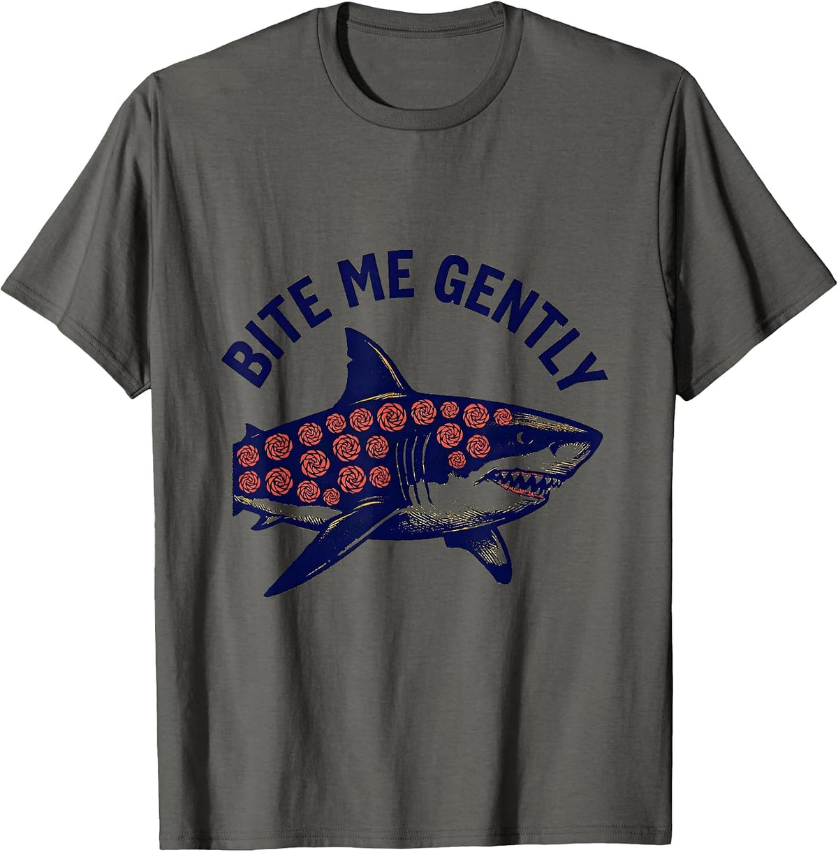 Bite Me Gently Funny Shark Lover Ocean Wildlife Humor T-Shirt - Asphalt Grey