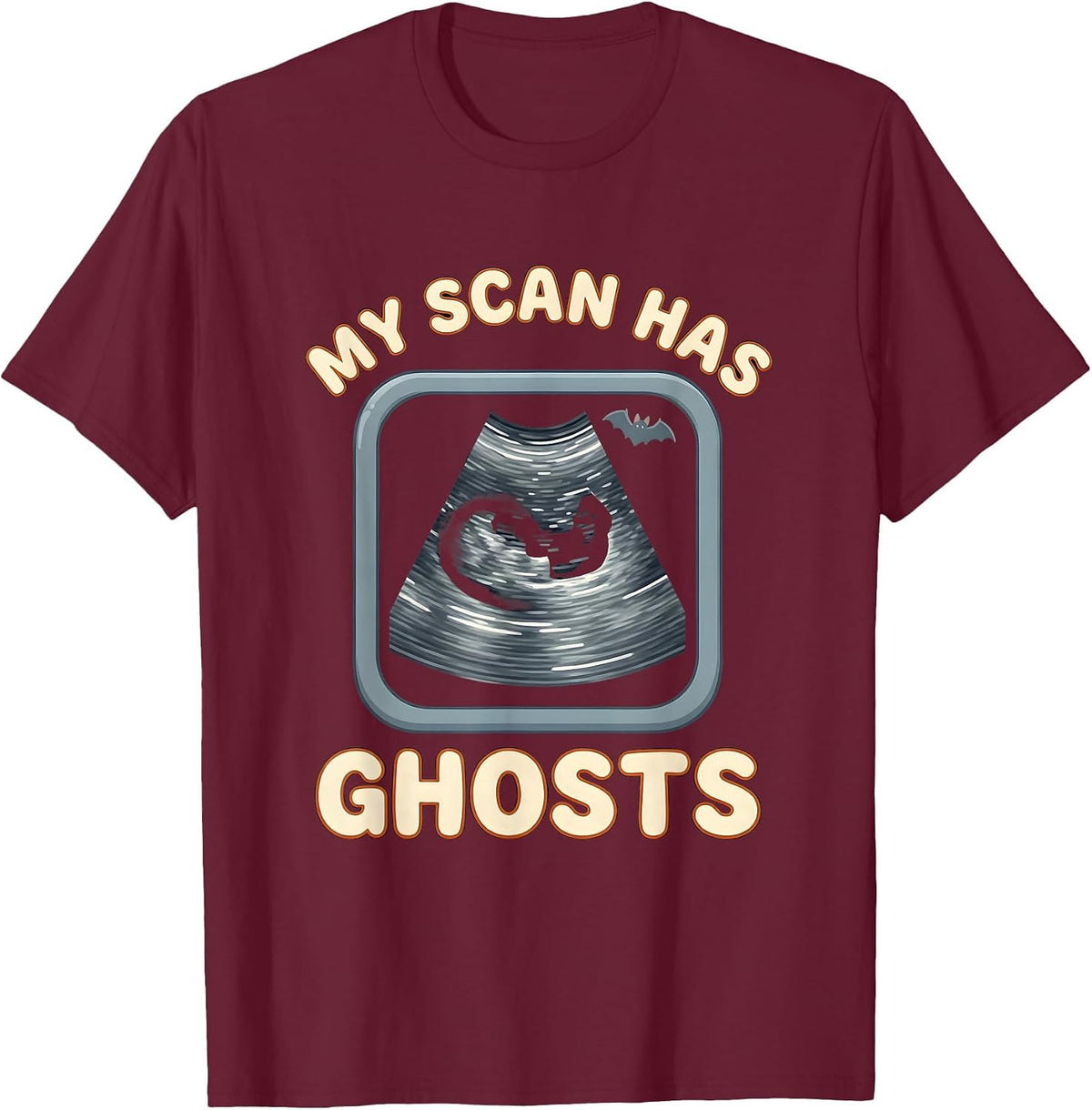 Men's My Scan Has Ghosts Cute Kawaii Sonographer Halloween T-Shirt - Burgundy